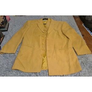 ML Studio Tan Yellow Suit Jacket Coat Mens 42R Polyester Distressed 🟡